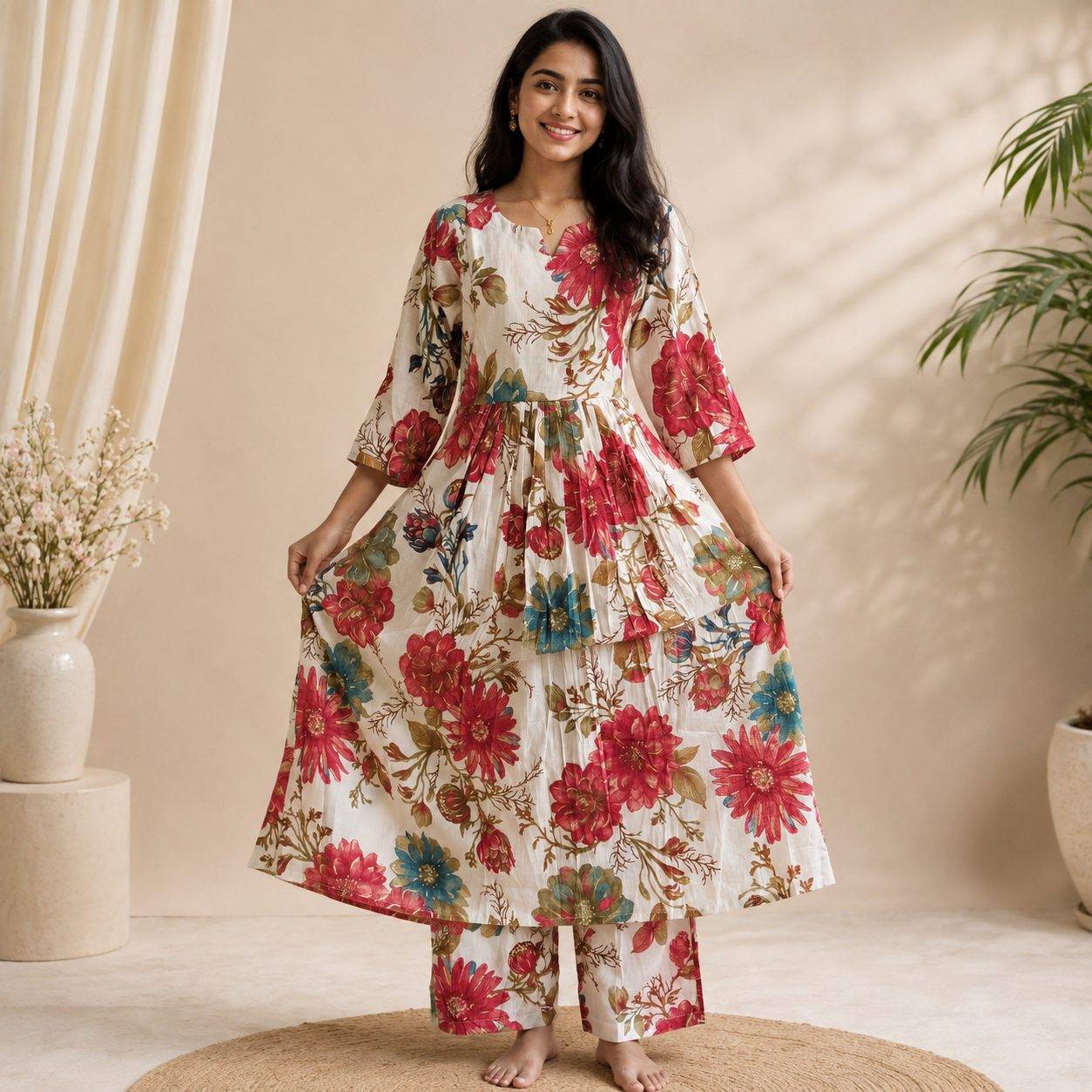 White floral-printed CoOrd-Set