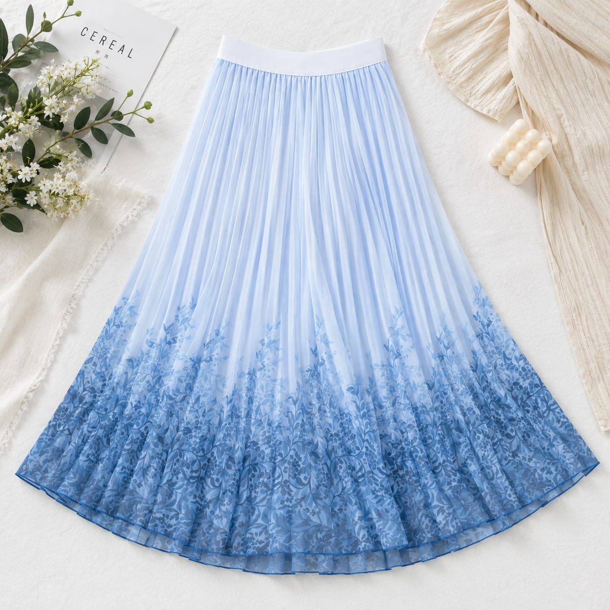 Women's Spring and High Waist Loose Elastic Printed A-Line Comfortable Skirt