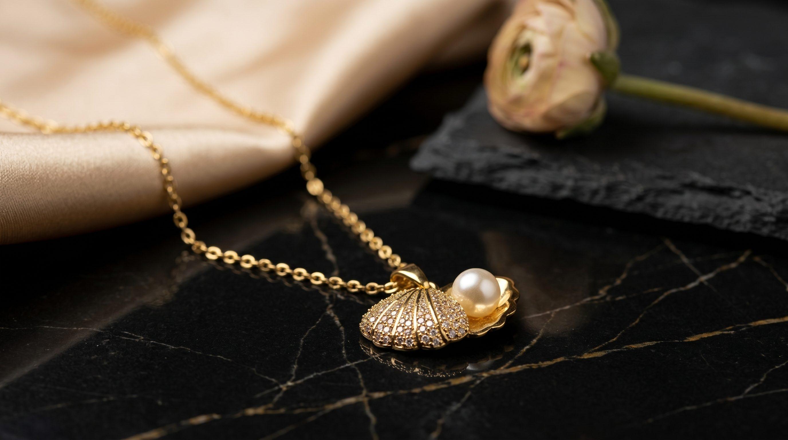 Gold Plated Shell Pearl Pendant Necklace | Jewellery for Women | Chains for Women | Adjustable Chain