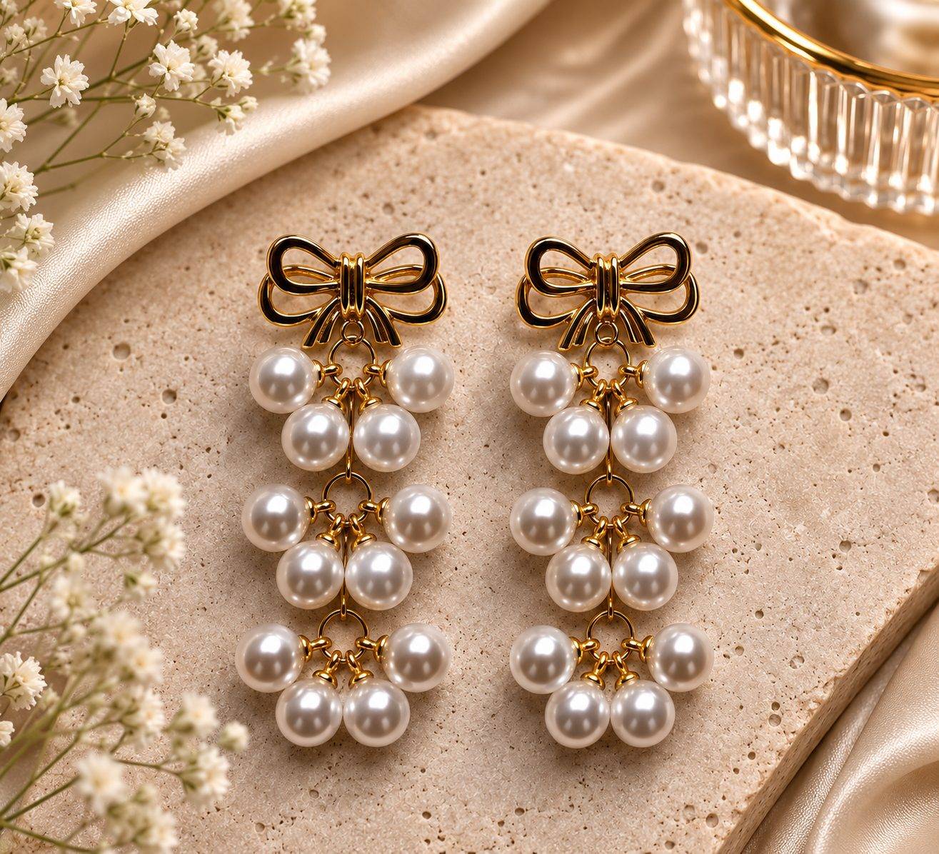 Gold Plated Pearl Beads Western Drop Earrings