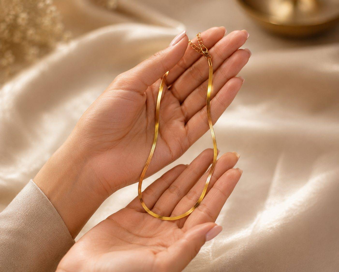 Gold Plated Herringbone Flat Snake Chain Necklace for Women & Men – Anti-Tarnish Stainless Steel