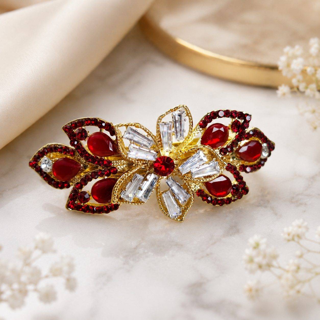 Rhinestone Crystal Purple Antique Gold Tone hair Clip