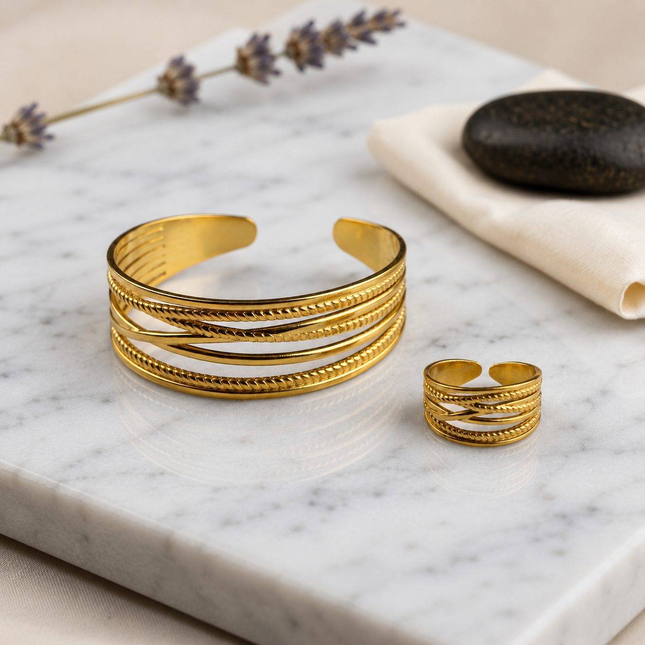 Gold Bracelet & Ring Set