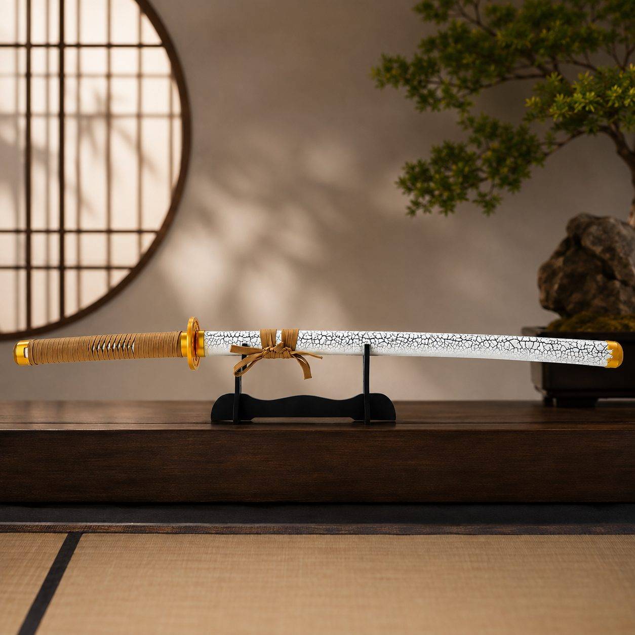 LED Light-Up Katana Sword with White Crackle Scabbard – USB Rechargeable Glowing Samurai Sword, Cosplay, Anime Collectible & Display Decor