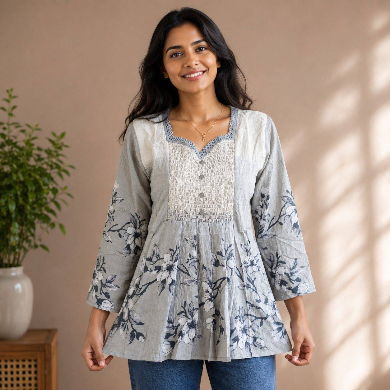 Floral printed peplum top