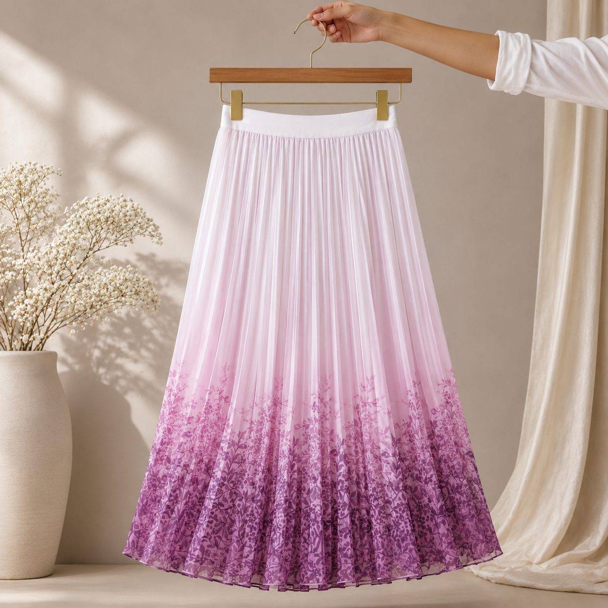 Women's Spring and High Waist Loose Elastic Printed A-Line Comfortable Skirt
