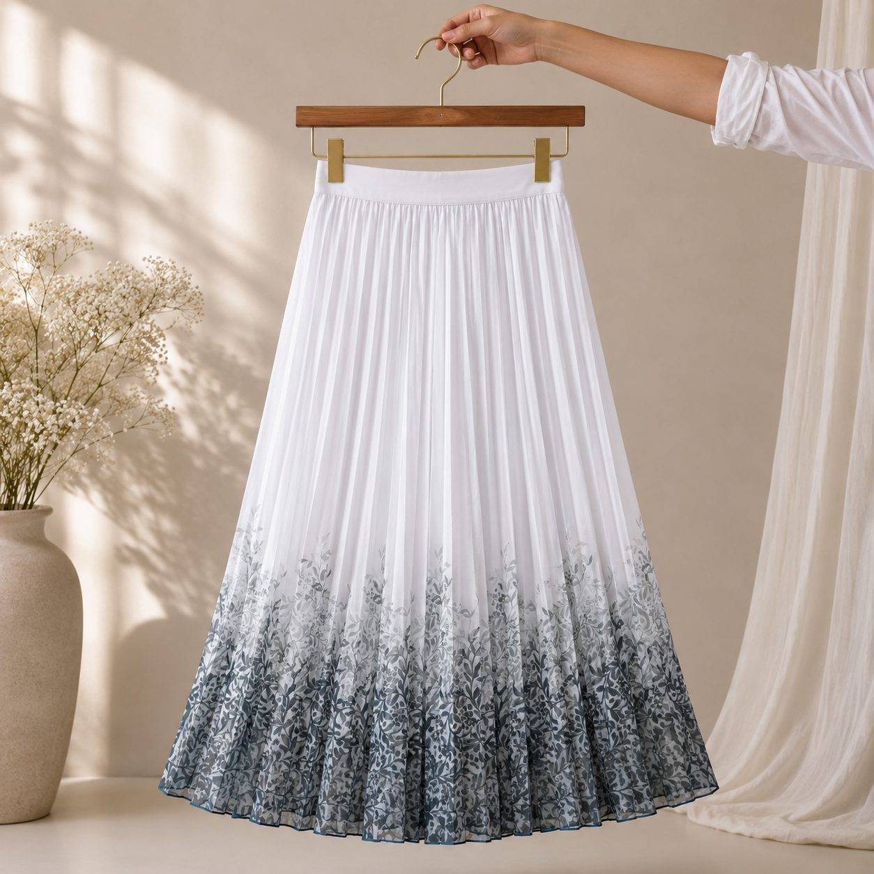Women's Spring and High Waist Loose Elastic Printed A-Line Comfortable Skirt