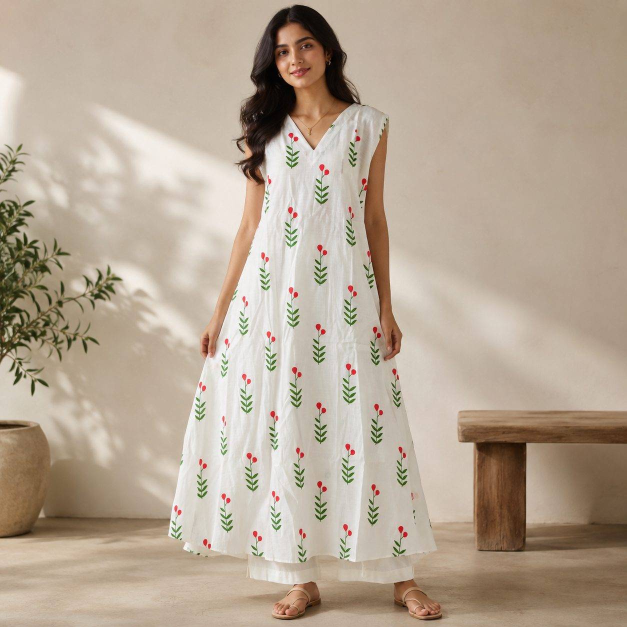 Women Floral Printed Regular V neck Kurta