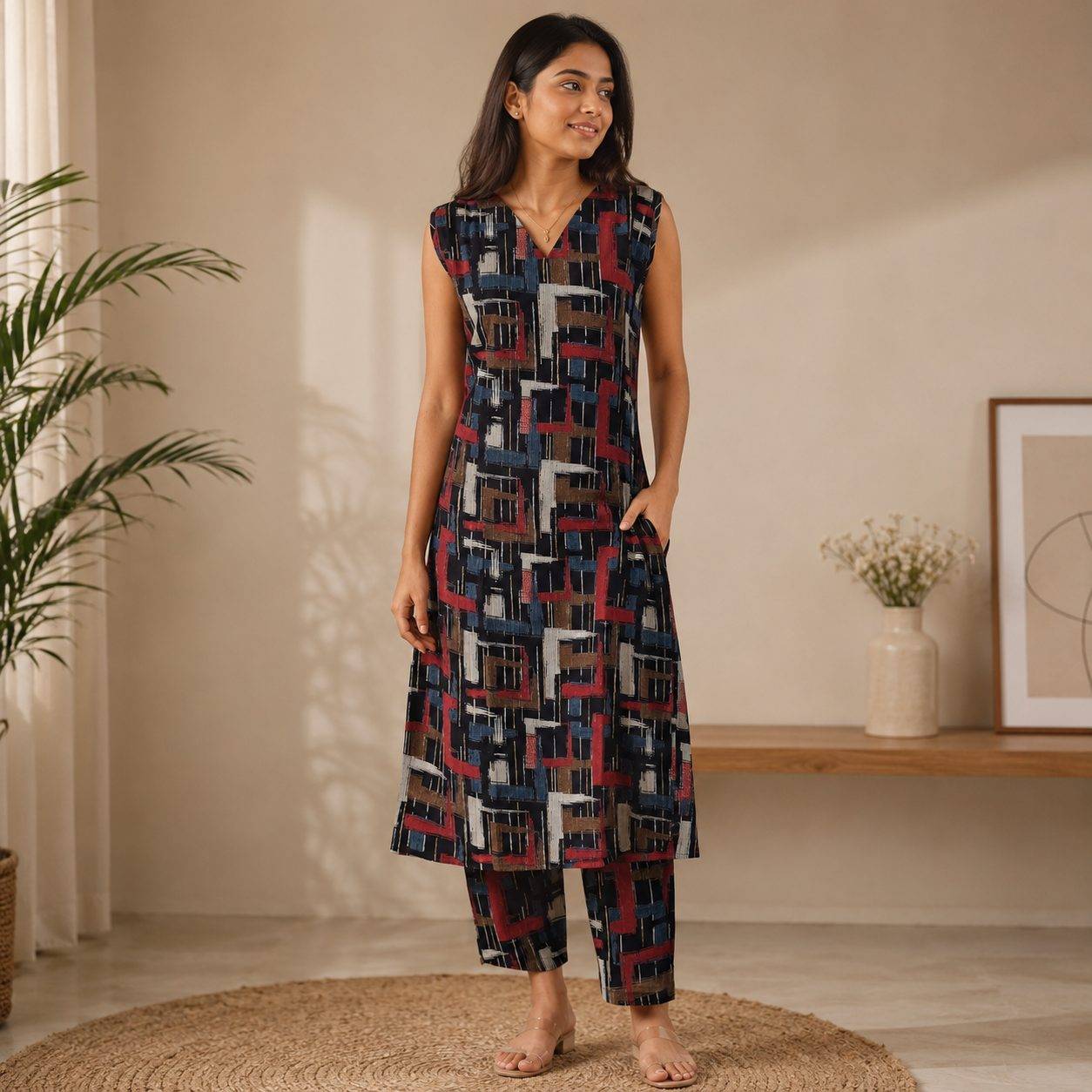 Black printed co ord set