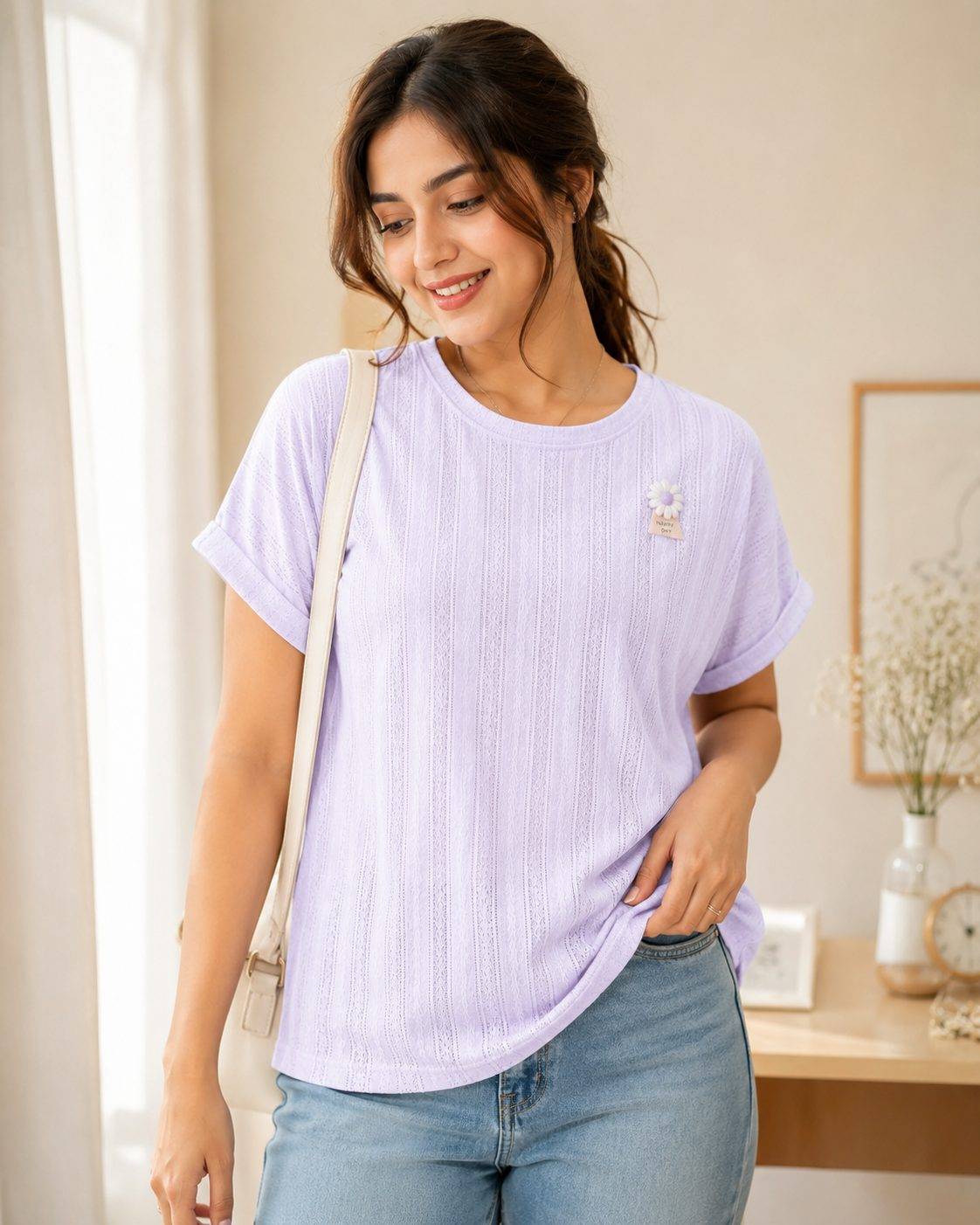 Loose Fit Textured-Knit T-Shirt