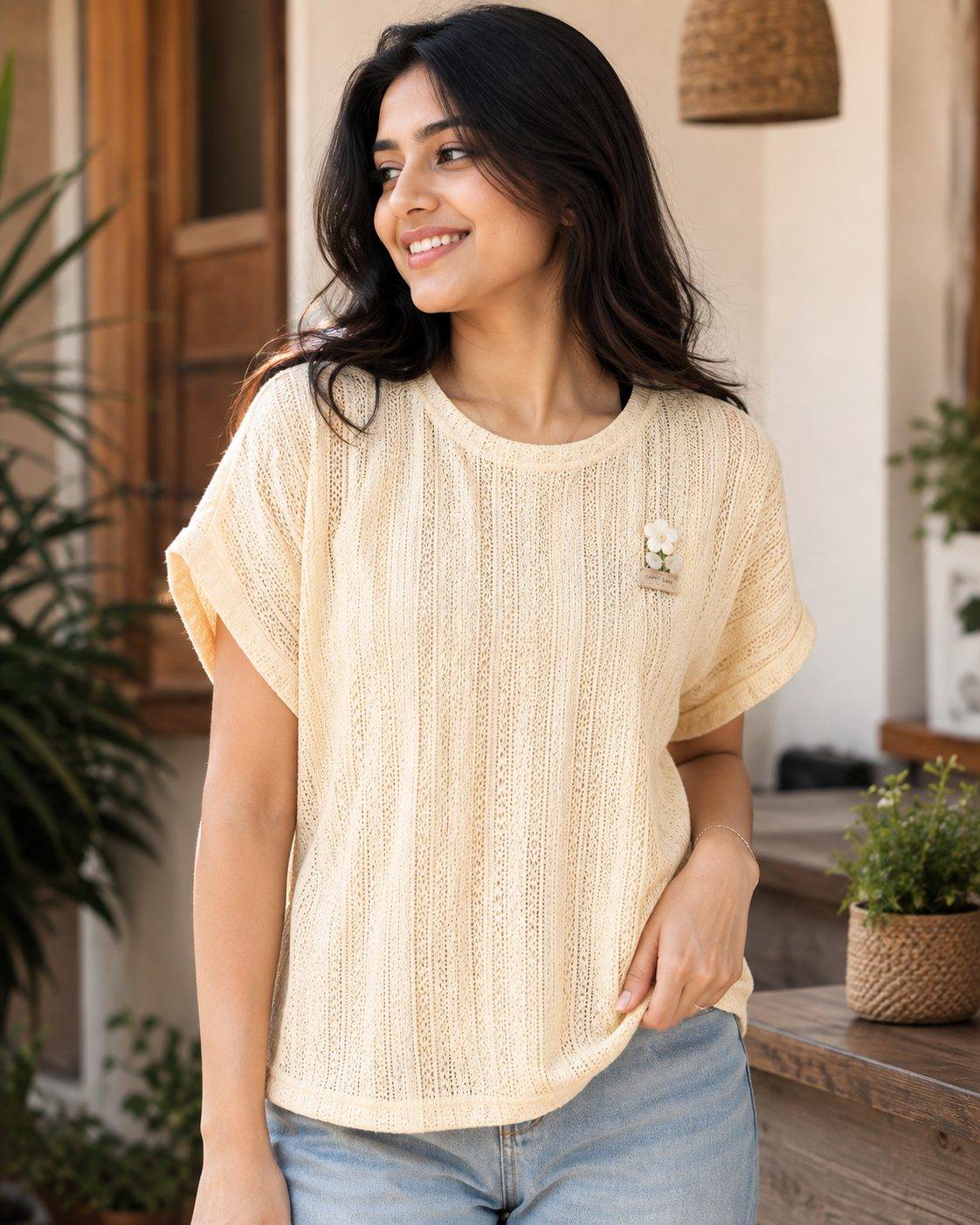 Loose Fit Textured-Knit T-Shirt