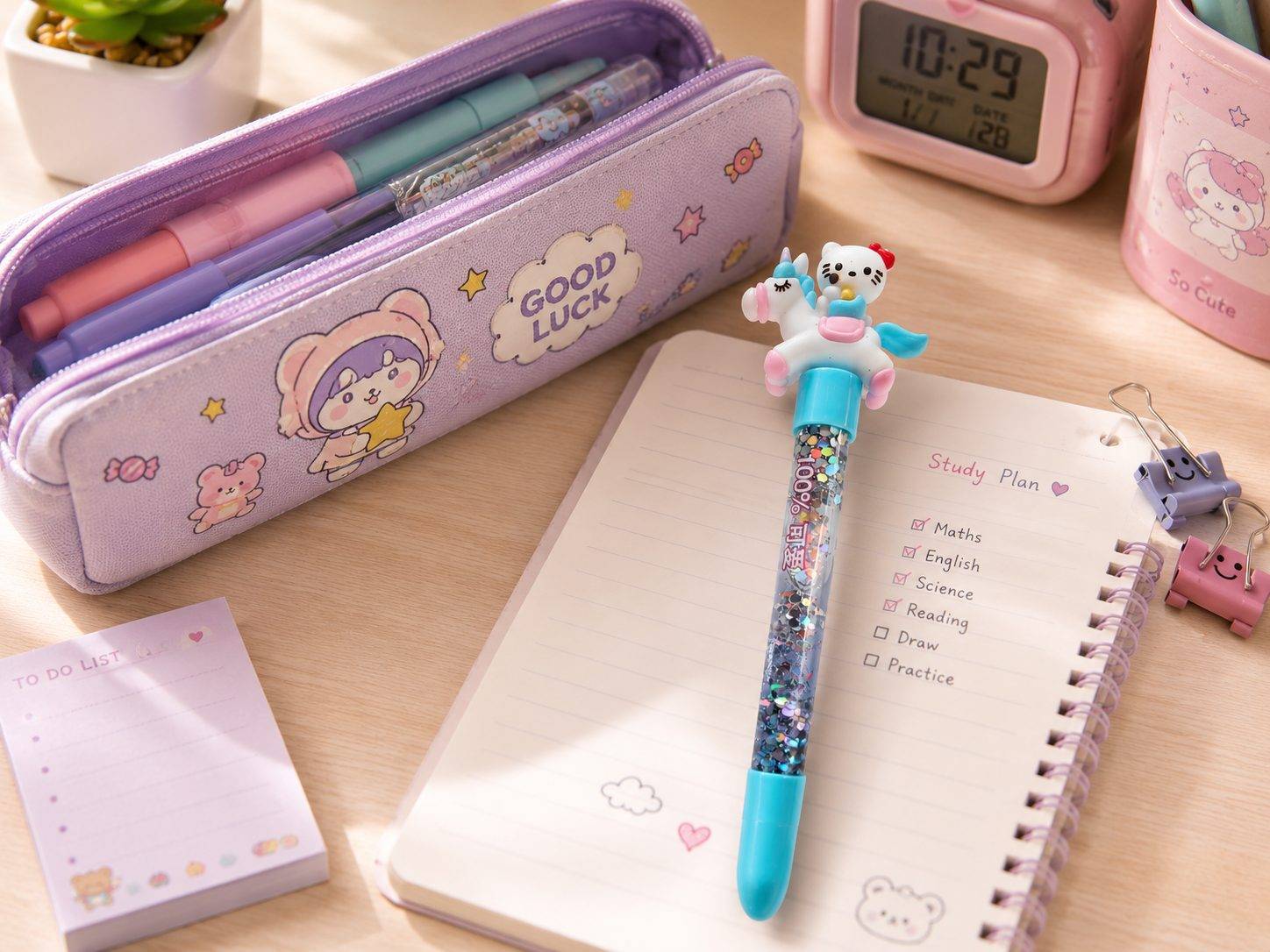 Cute Kawaii Unicorn Glitter Gel Pen with Cartoon Character Topper